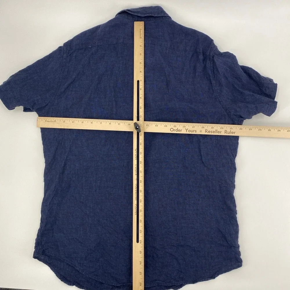 Banana Republic Linen Shirt Mens Large Slim Blue Summer Vacation Coastal Resort